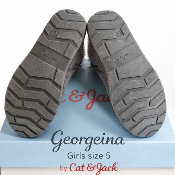 New Cat & Jack Georgeina Girls Sz 5 Gray. Faux: Suede, Fur & Sherling Boots. NIB - Picture 4 of 7